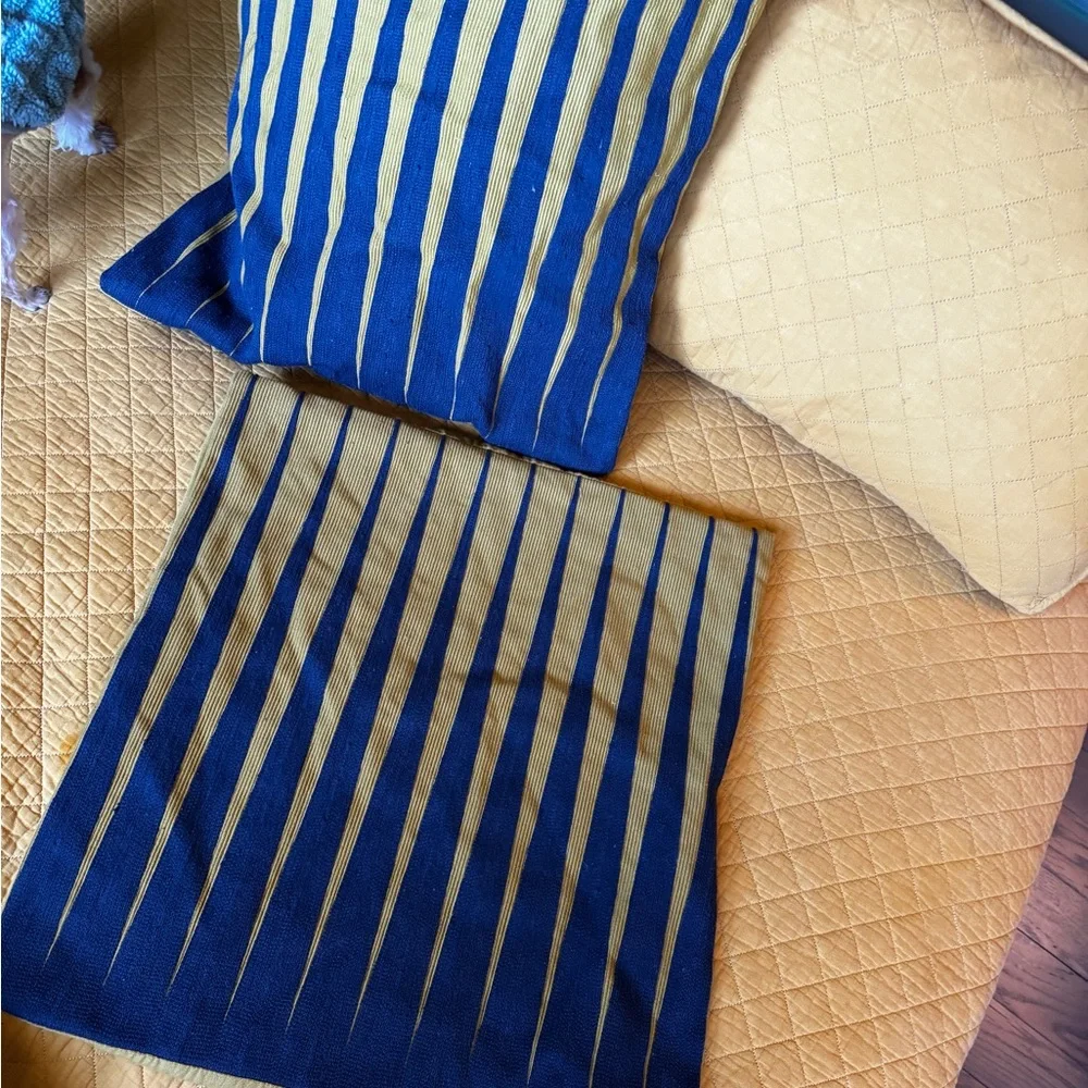 West Elm Striped Blue and Yellow Pillow covers (2)
